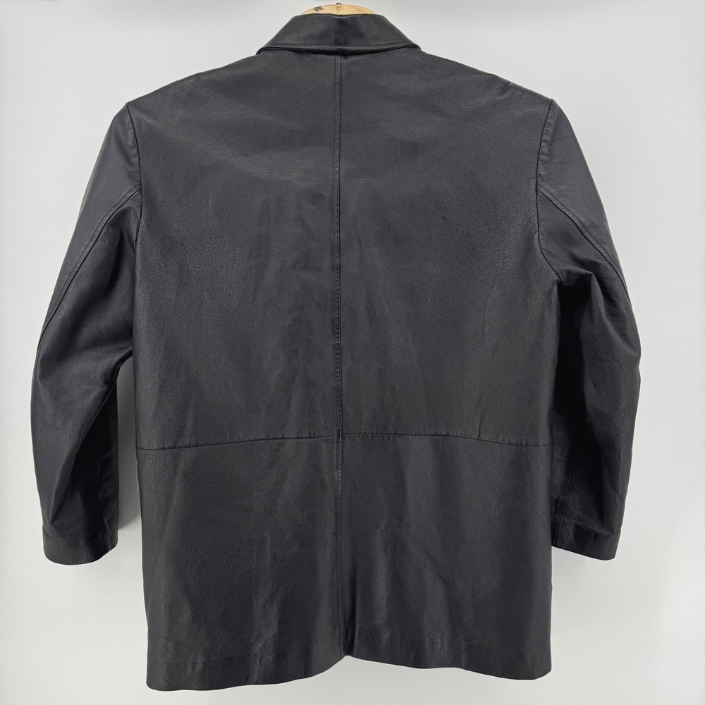 Vintage Caribou Creek Mens Sz Large Black Genuine Leather Car Coat Jacket Lined - Picture 3 of 8